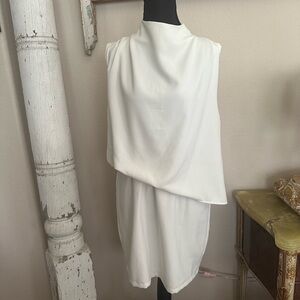 TCEC White Asymmetrical Cowl Neck Sheath Mini Dress